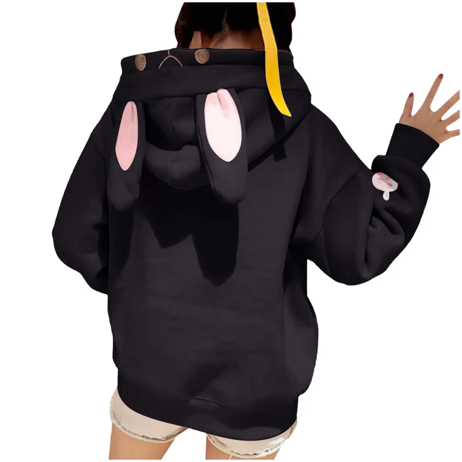 Женские толстовки с кроличьими ушками кроликом в стиле Харадзюку и кавайная