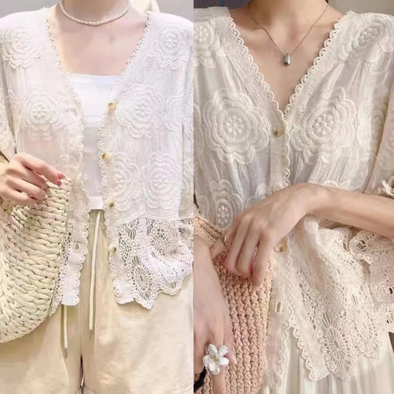 

Женский трикотажный кардиган с V-образным вырезом и цветочным принтом