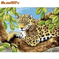 ruopoty oil painting by numbers leopard on tree animal picture by number handmade 60x75cm framed canvas home decoration