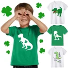 Детская зеленая футболка ко Дню Св. Патрика, милая футболка с рисунком динозавра на удачу, модные повседневные топы, подарок на День Св. Фокусов