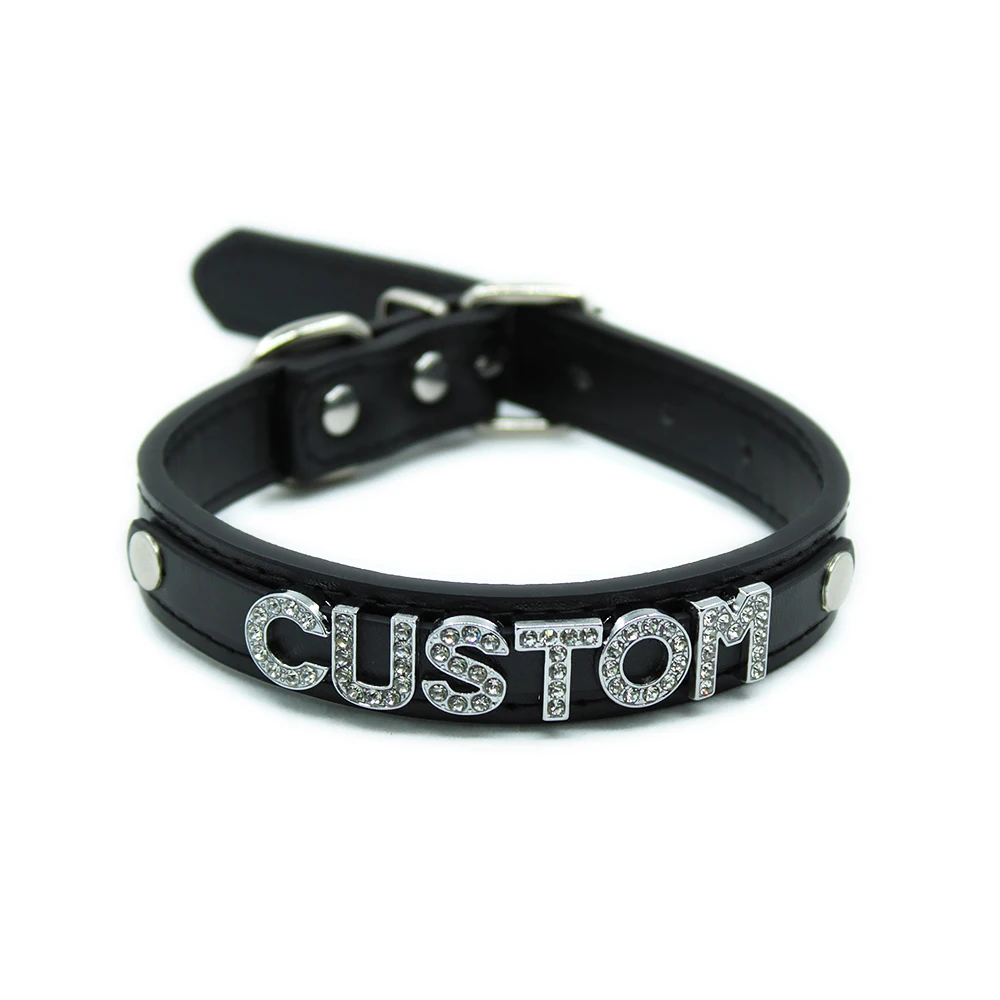 Готическая черная искусственная кожа со стразами и буквами на заказ