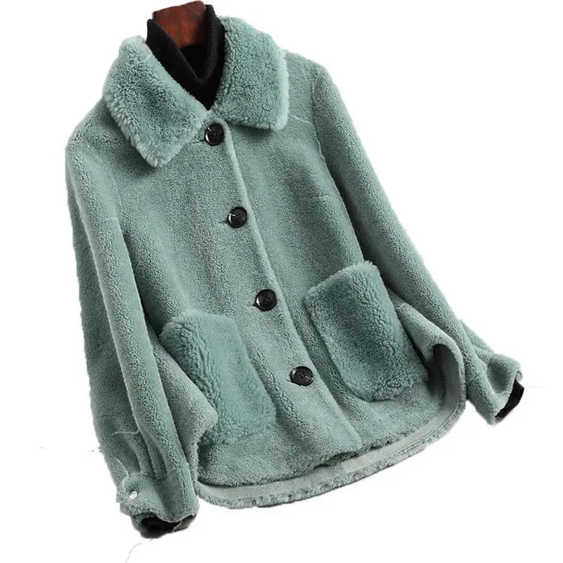 Woman 2023 Winter New Genuine Fur Sheepskin Coats  Ladies Loose Casual Wool Outwear Female Thick Warm  Sheep Shearing Jacket B18