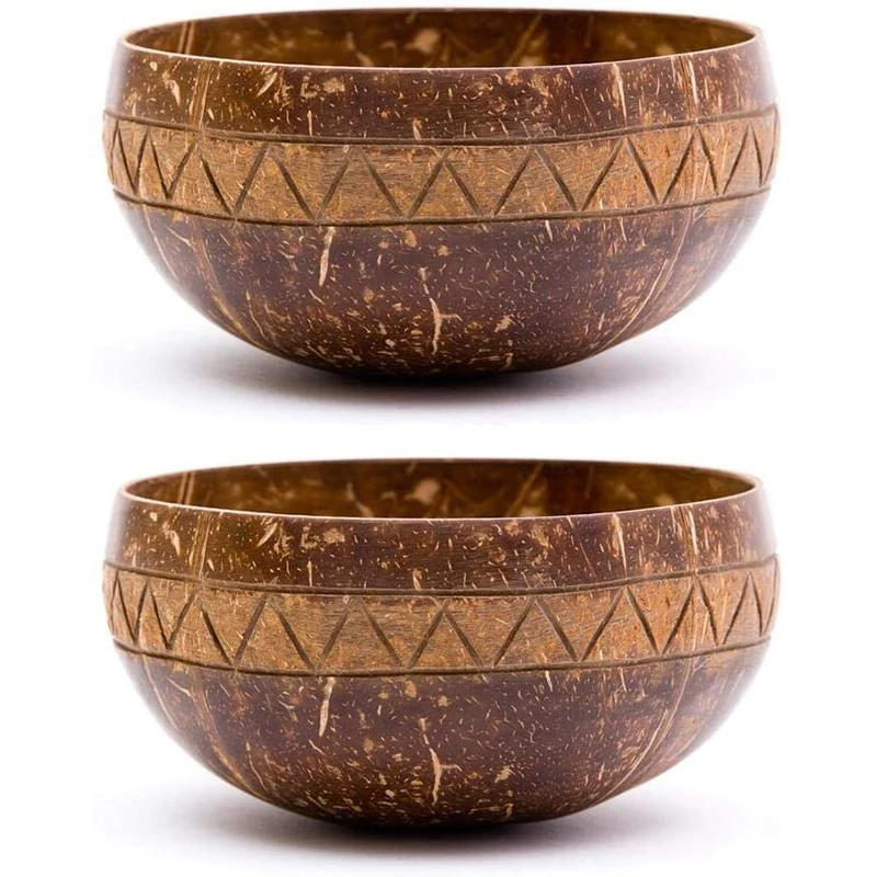 

Handcarved Zigzag Coconut Bowl,Vegan Organic Salad Smoothie Buddha Acai Bowl For Kitchen, Dining And Decoratio