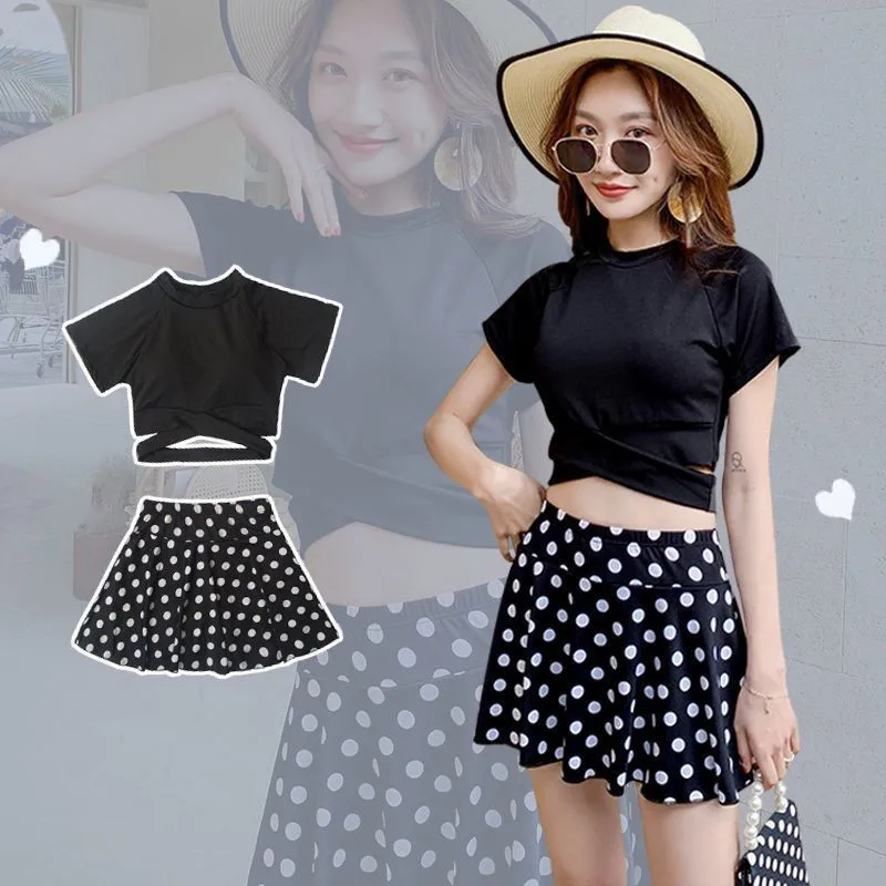 

2021 Women's Swimsuit Separate Sexy Bikini Skirt Breathable Dot Cute Conservative Fairy Class Chest Gathered Slimming Swimwear