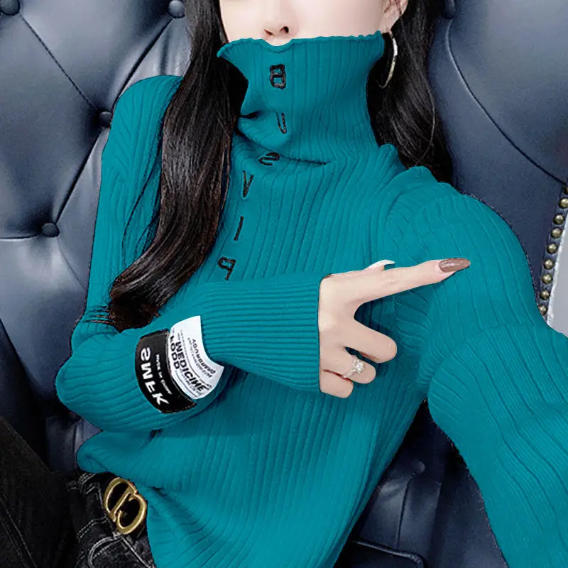 

Женский трикотажный жаккардовый свитер, базовый пуловер с высоким воротником и длинным рукавом, осень 2023