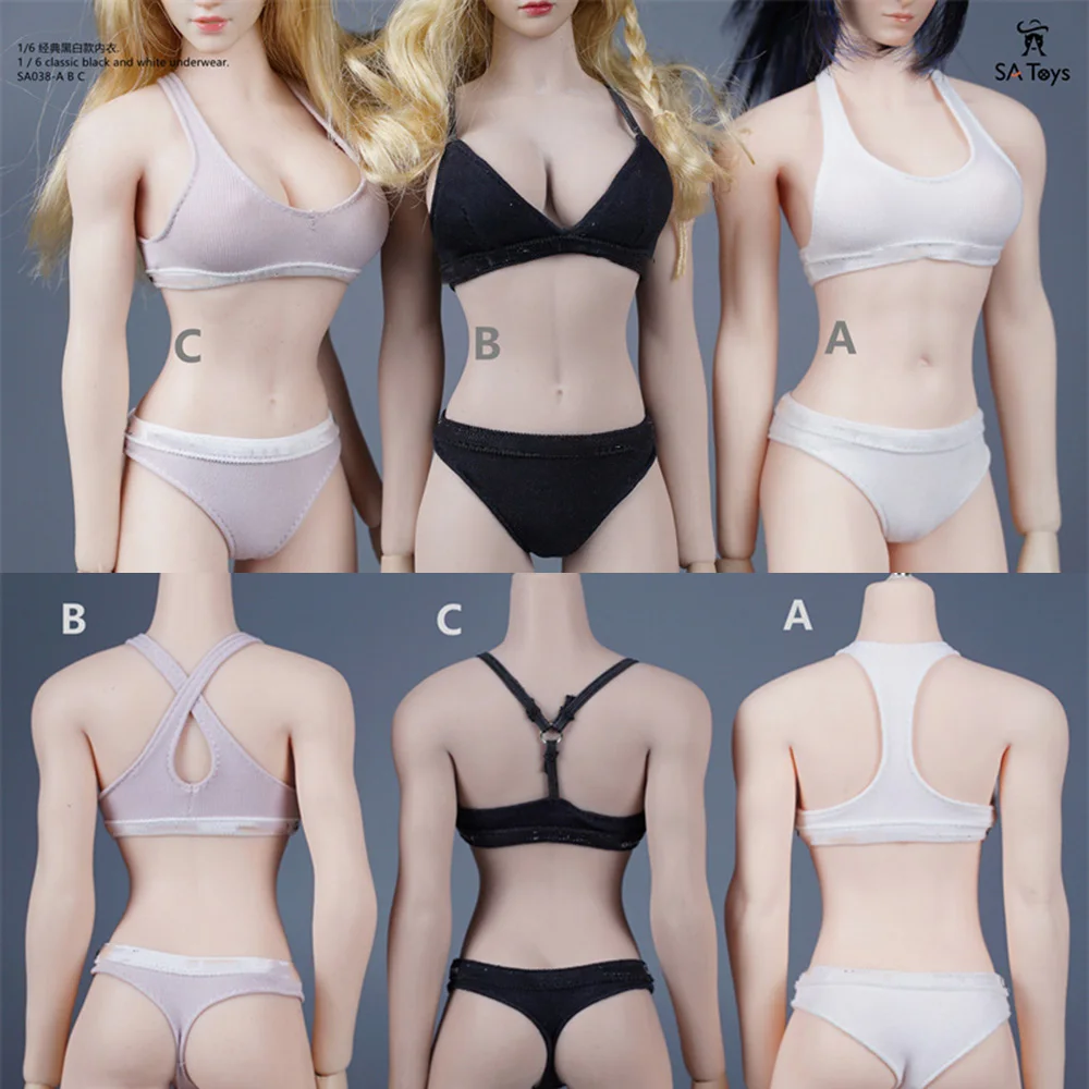 

SA038 1/6 Sexy Female Soldier Bre Briefs Classic Black and White Sports Underwear Top Thong Clothes Set Model for 12 inches Body