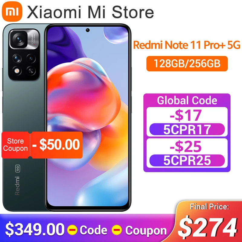 In Stock Global Version Xiaomi Redmi Note 11 Pro+ 5G Plus Mobile Dimensity 920 120W HyperCharge 120Hz AMOLED Display 108MP NFC