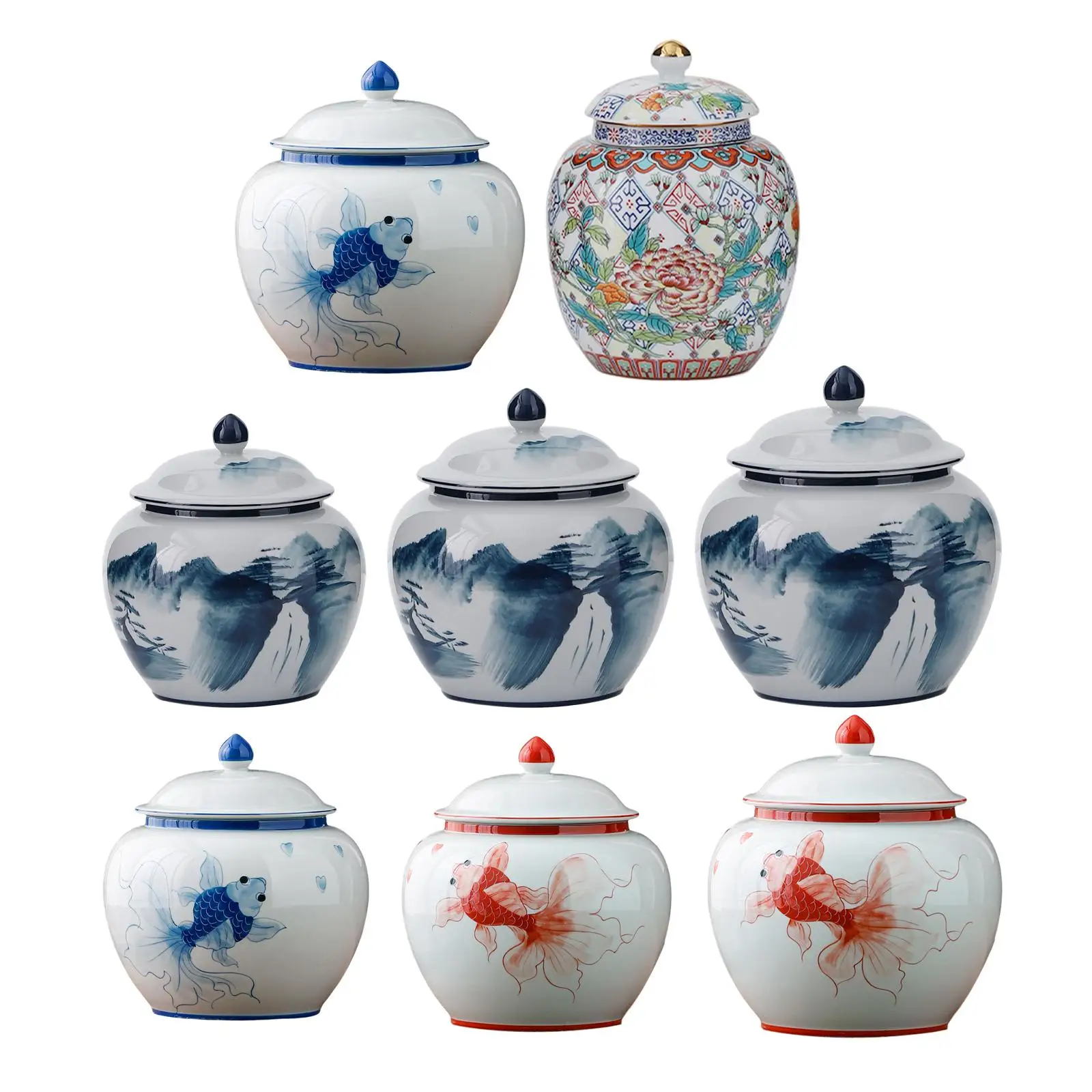 

Ceramic Ginger Jar Tea Storage Jar Porcelain Vase with Lid Versatile Delicate Asian Decor Centerpiece Glazed Enamel Traditional