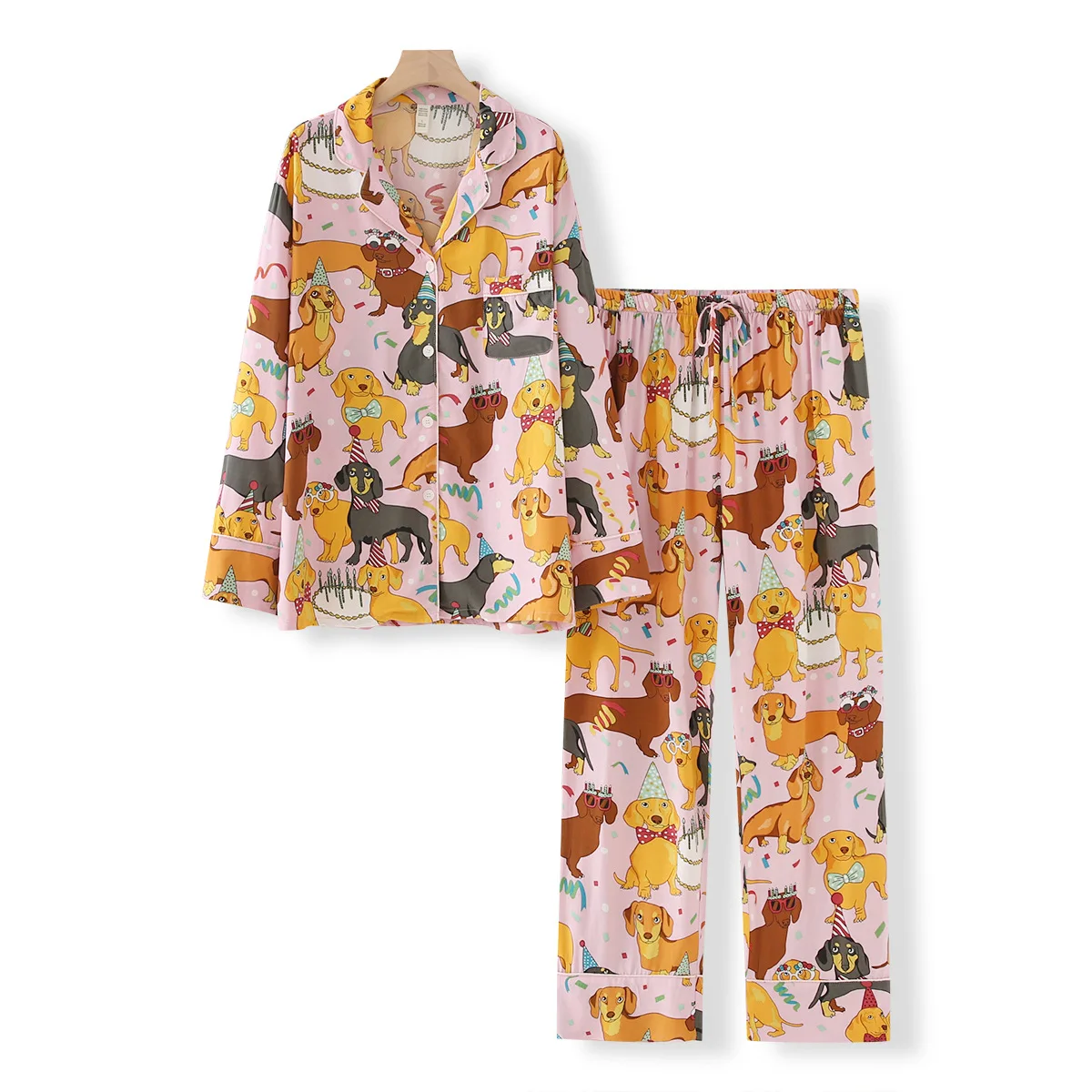 Cute Animals Printed Long Sleeve Trouser Pajamas Suit for Women Home Clothes Cotton Ladies Loungewear Pajamas Set Sleepwear