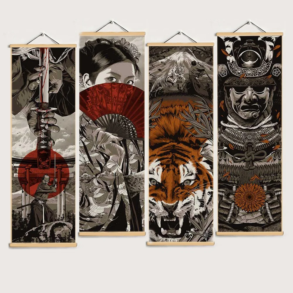 Японский самурай укийой тигр холст постер картины для гостиной домашний Декор