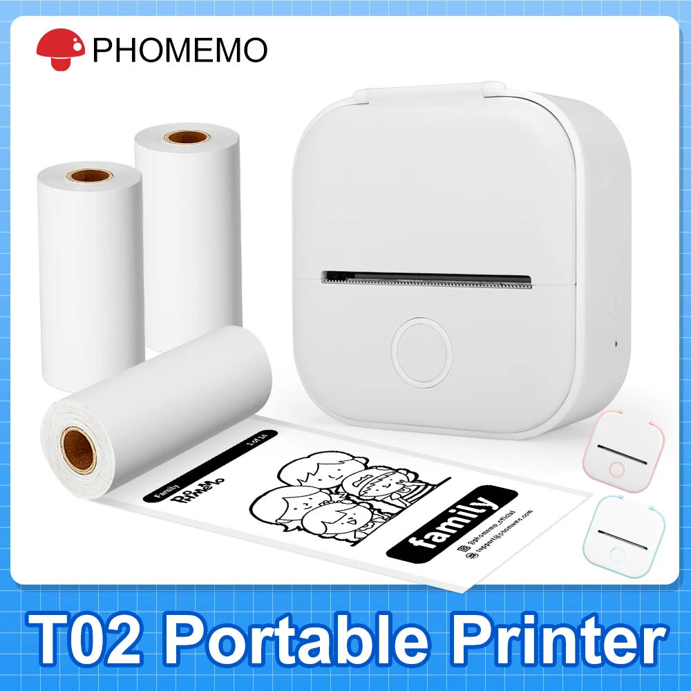 

Беспроводной Карманный термопринтер Phomemo T02, портативный беспроводной мини-принтер ly BT Connect 203dpi, фотоэтикетка, список записей, четкая печать