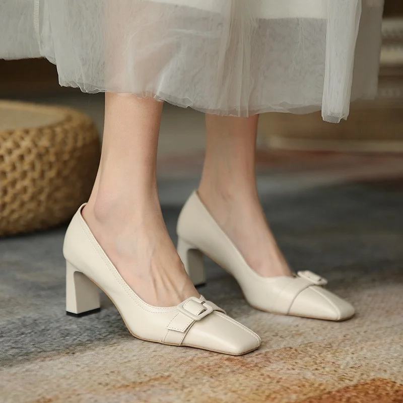 

Туфли женские на квадратном каблуке 7 см, модные французские Ретро туфли-лодочки, Классическая обувь на массивном каблуке, квадратный носок