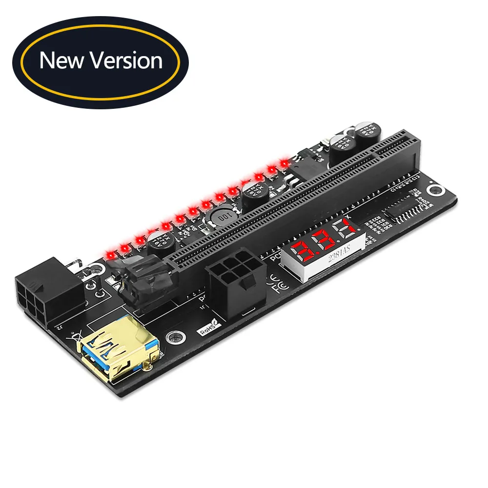 

PCIE Riser 1x до 16x графическая карта расширения с цифровым дисплеем 3,3 В и цветсветодиодный светодиодной вспышкой 3528 для майнинга биткоинов граф...
