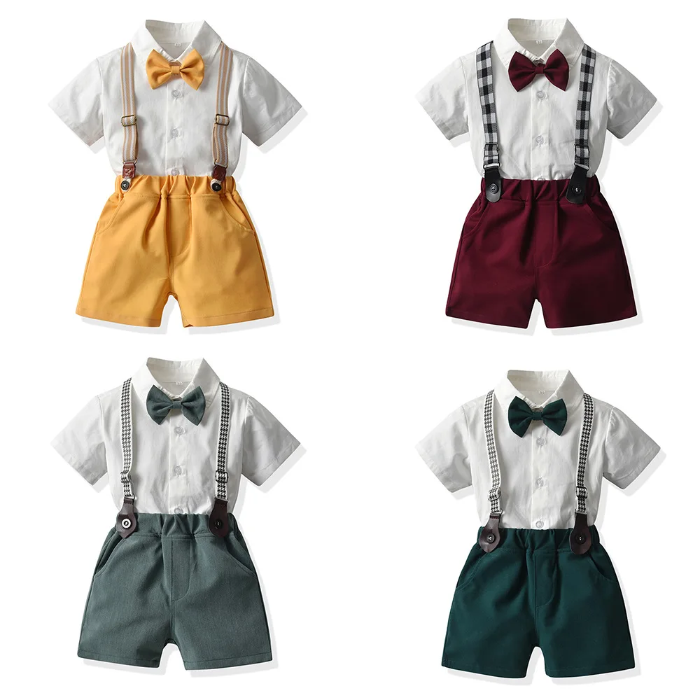 

Boys Christening Outfits Toddler White Suit for Baptism Baby Wedding Clothing Set Infant Gentleman Birthday Short Sleeves 2PCS