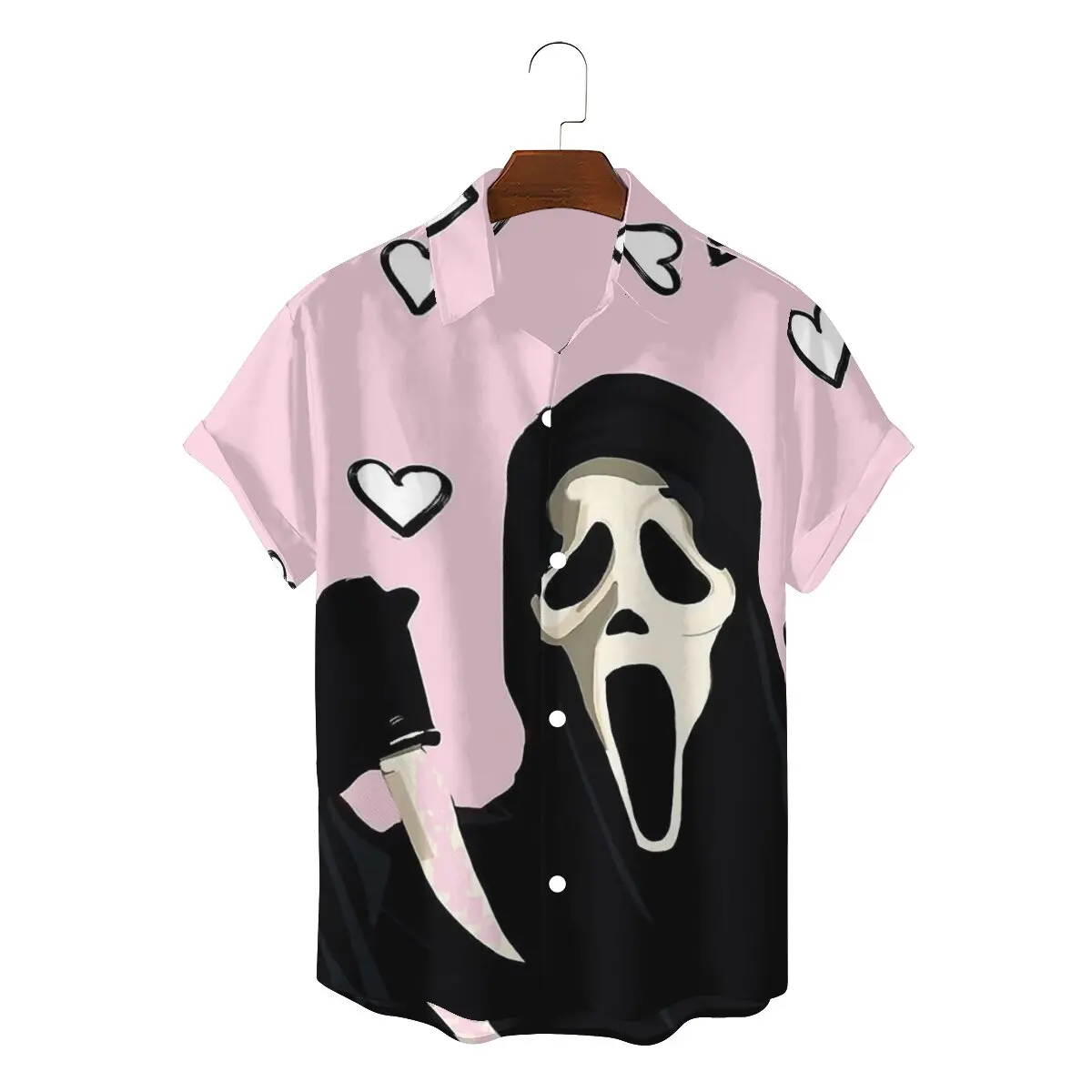 

Pink Ghost Face Men Hawaii Shirts Scream Sidney Prescott Film Square Neck Tops 3D Shirt Funny Top Quality Birthday Gifts