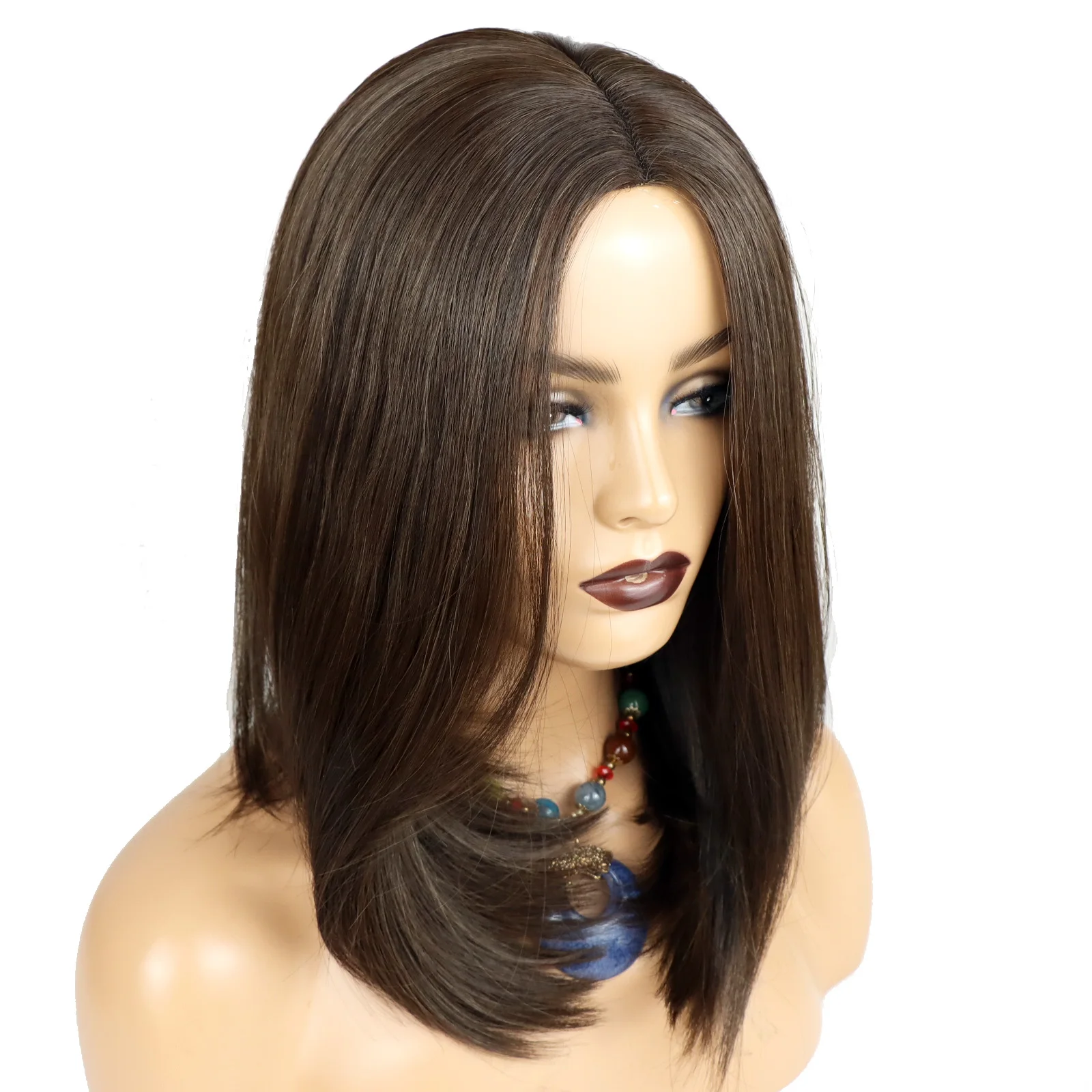 

14inch Straight Bob Jewish Topper Wigs Brown Color 5"x5" Silk Top Topper Middle Part Japanese Futura Fiber Synthetic Hair Wigs