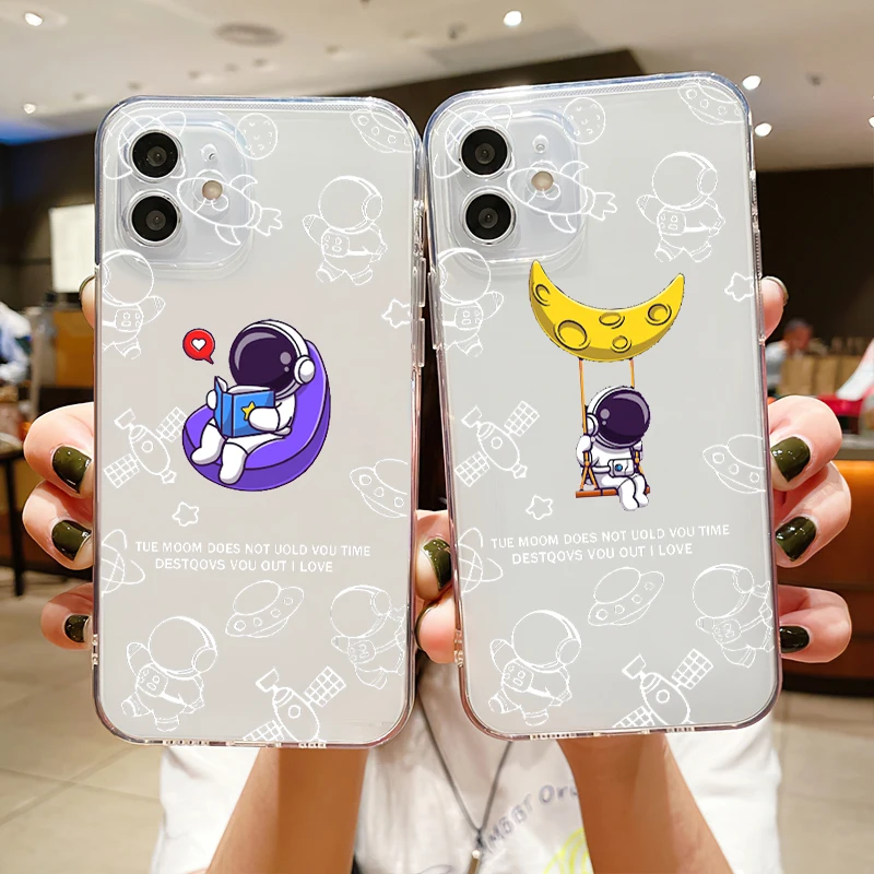 

Spaceman Cartoon Phone Cases For iPhone SE 2020 6 6S 7 8 11 12 13 Mini Plus X XS XR Pro Max Funda Transparent Shell