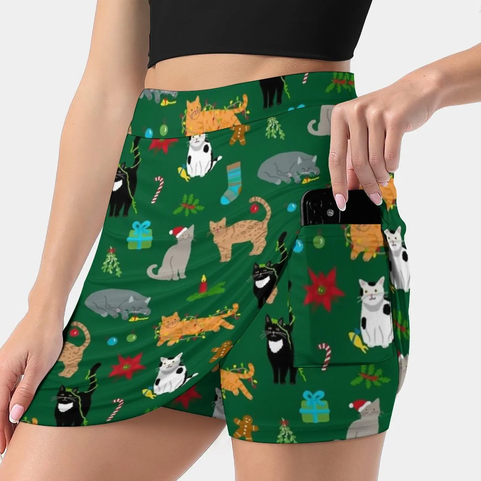 

Юбка Женская легкая в Корейском стиле, модная летняя одежда с принтом рождественских кошек и кошек