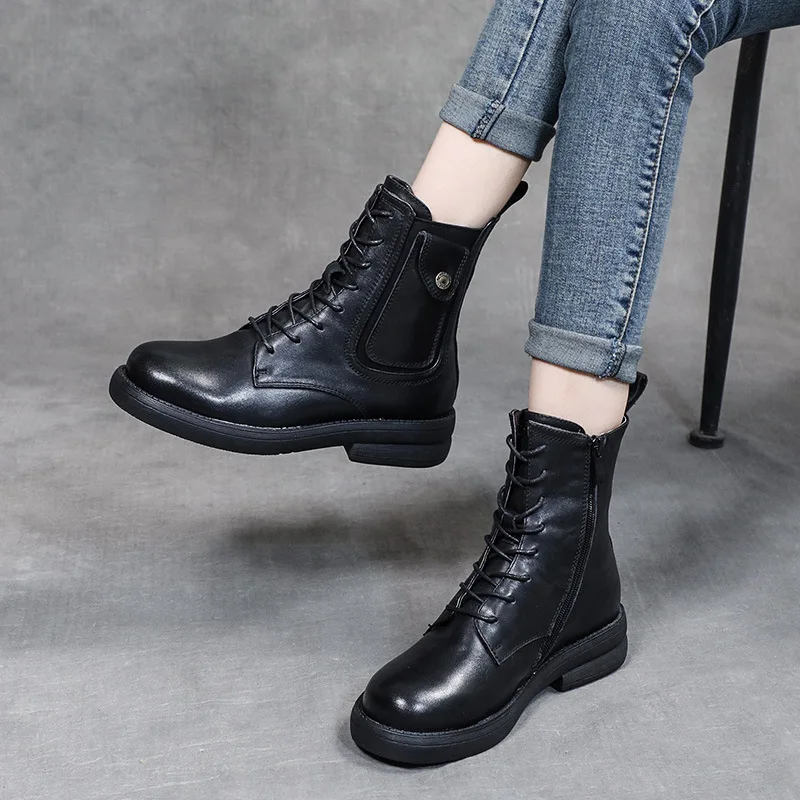 Мотоциклетные ботинки из натуральной кожи 4 см на шнуровке |