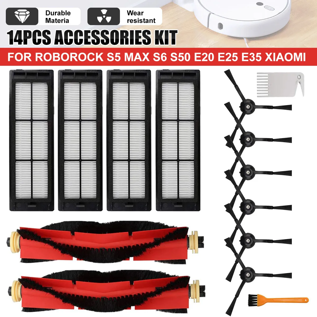 14pcs Accessories Kit for Roborock S5 MAX S6 S50 E20 E25 E35 for Xiaomi for Mijia Robotic Vacuum Cleaner Accessories home