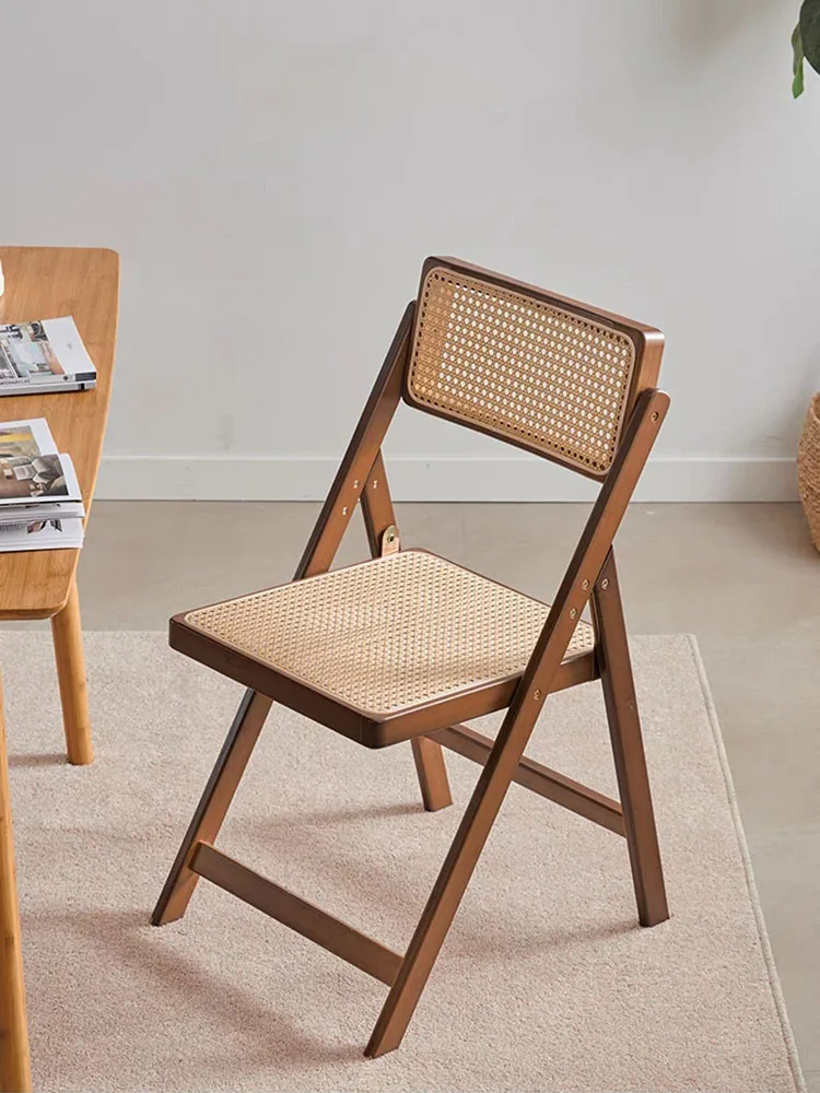 Vintage Rattan Dining Chair,Home Living Room,Backrest Folding Chair,Modern Furniture Foldable Chair, Stool Bedroom Makeup Stools