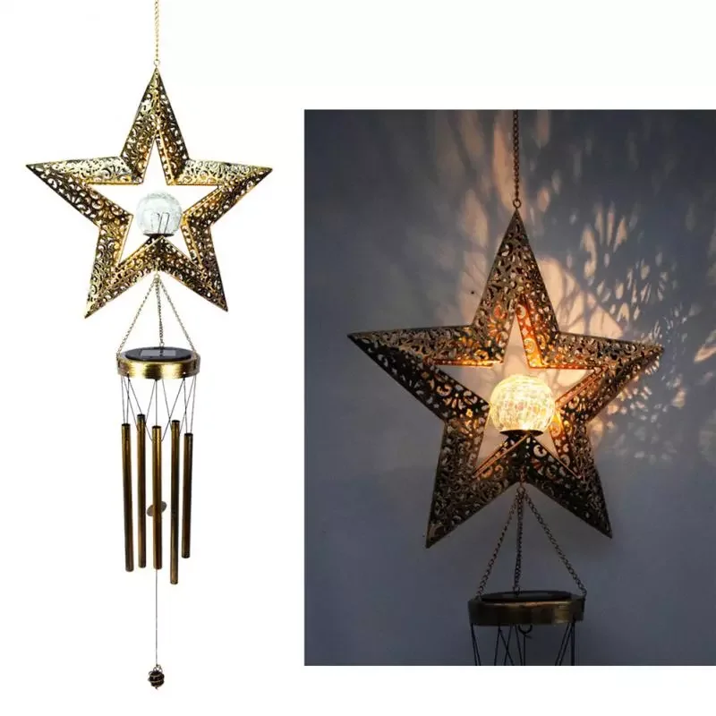 

Solar Wind Chimes Night Light Cracked Moon Glass Ball Stars Outdoor Wind Chimes Dark Color Memorial Decoracion Jardin Exterior