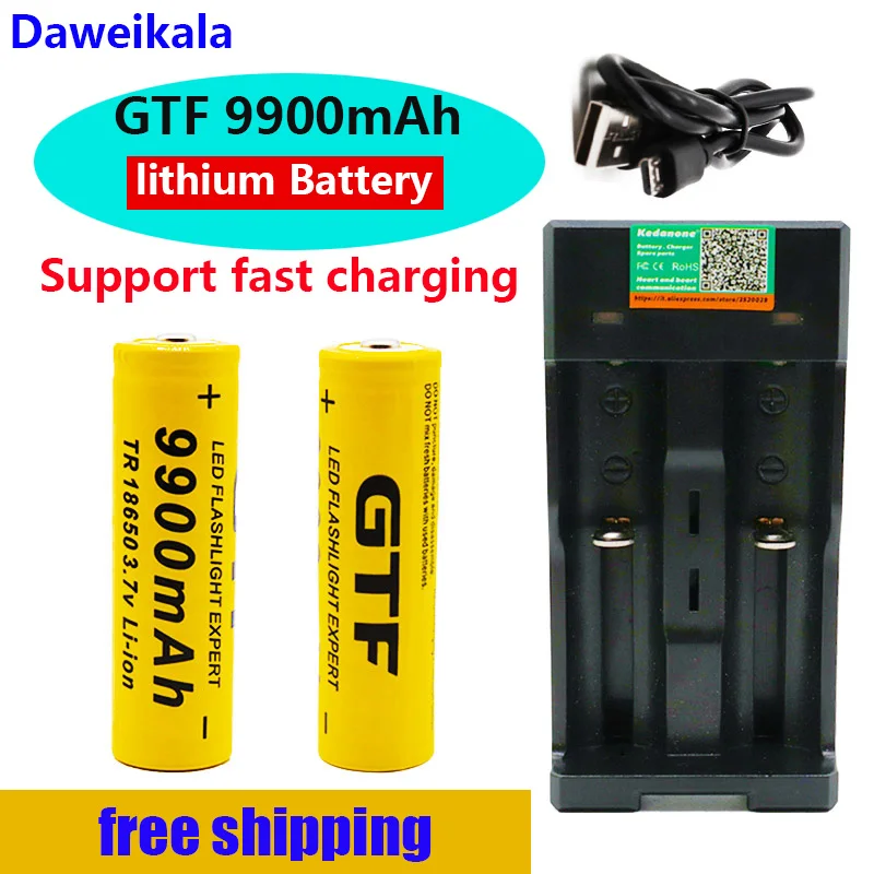

2023 New 18650 battery 3.7V 9900mAh rechargeable lion battery for Led flash light battery 18650 battery Wholesale + USB charger