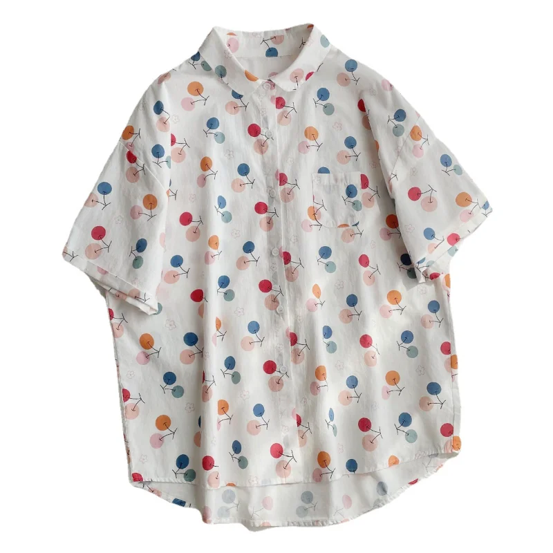 

Рубашка с принтом, летняя женская рубашка, винтажная блузка с коротким рукавом, женские топы