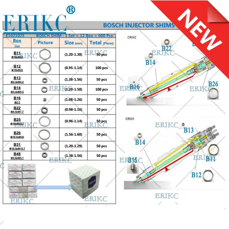

1000PCS ERIKC Injector Adjust Shims B11 B12 B13 B14 B16 B22 B25 B26 B31 B48 B21 B23 B24 B27 Gasket Kit Washer For Bosch DENSO