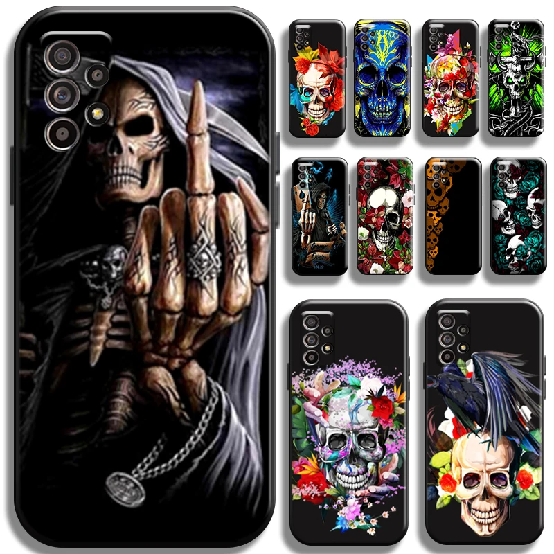 

Death Skull Flower For Samsung Galaxy A32 A32 5G Phone Case Black Coque Funda Carcasa Cases Soft TPU Shockproof Shell