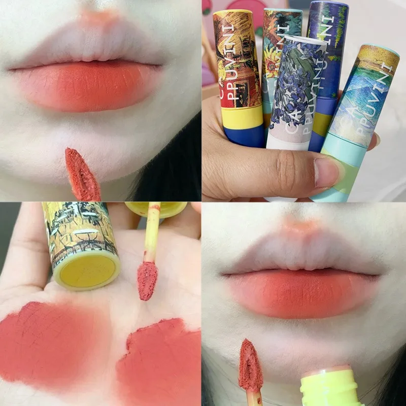 

Oil Painting Art Nude Matte Lip Gloss 5 Color Waterproof Lasting Velvet Liquid Lipstick Non-stick Cup Lip Mud Makeup Cosmetics