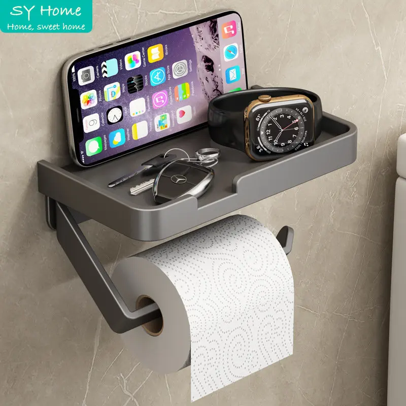 

Paper Towel Holder Punch-free Toilet Paper Holder Space Al Mobile Phone Storage Rack Bathroom Roll Paper Shelf Tissue Holder