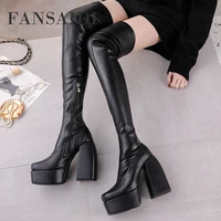 fansaidi winter fashion waterproof chunky heels zipper square to platform womens shoes over the knee boots new sexy 41 42 43