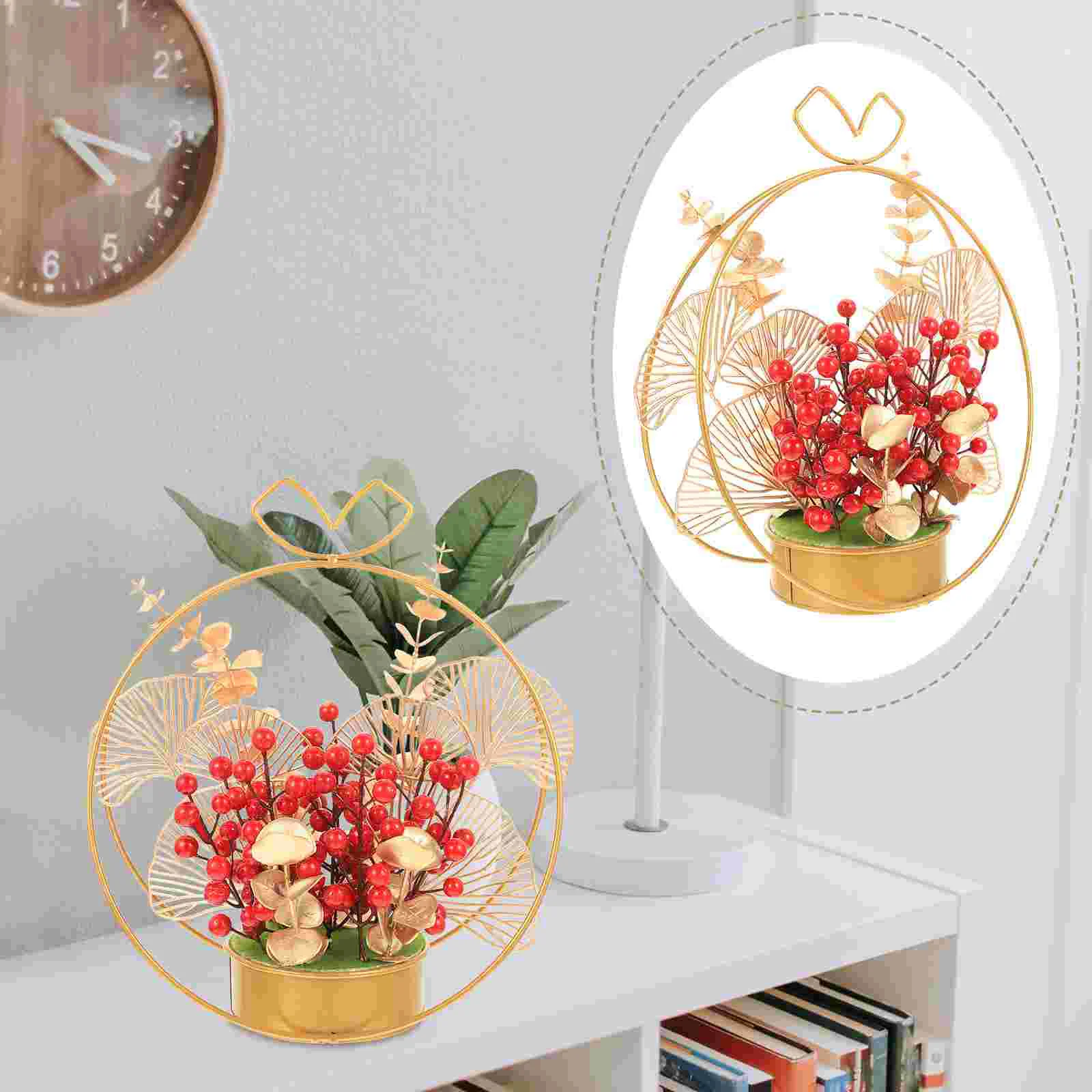 

Year Red Flower New Decoration Berries Tree Basket Chinese Wedding Bonsai Berry Artificial Centerpiece Ornament Decor Table
