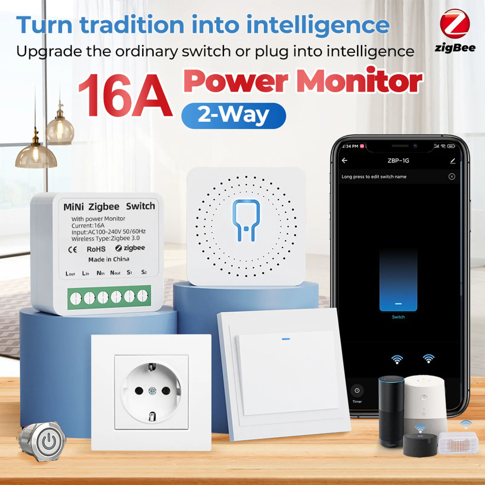 

For Tuya Power Monitor Smart Home For Zigbee Switch With Power Statistic Function 16A Wifi Smart DIY Switch Light Timing Control