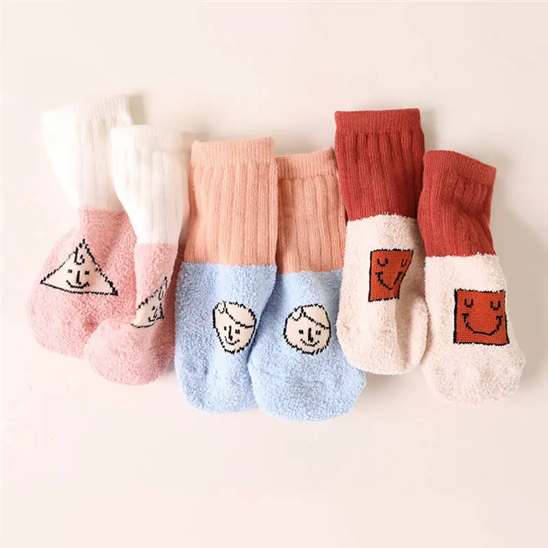 

Cartoon Soft Coral Velvet Baby Socks for Boy Girls Vertical Stripes Stitching Children's Warm Socks Kids Sock Kids Socks