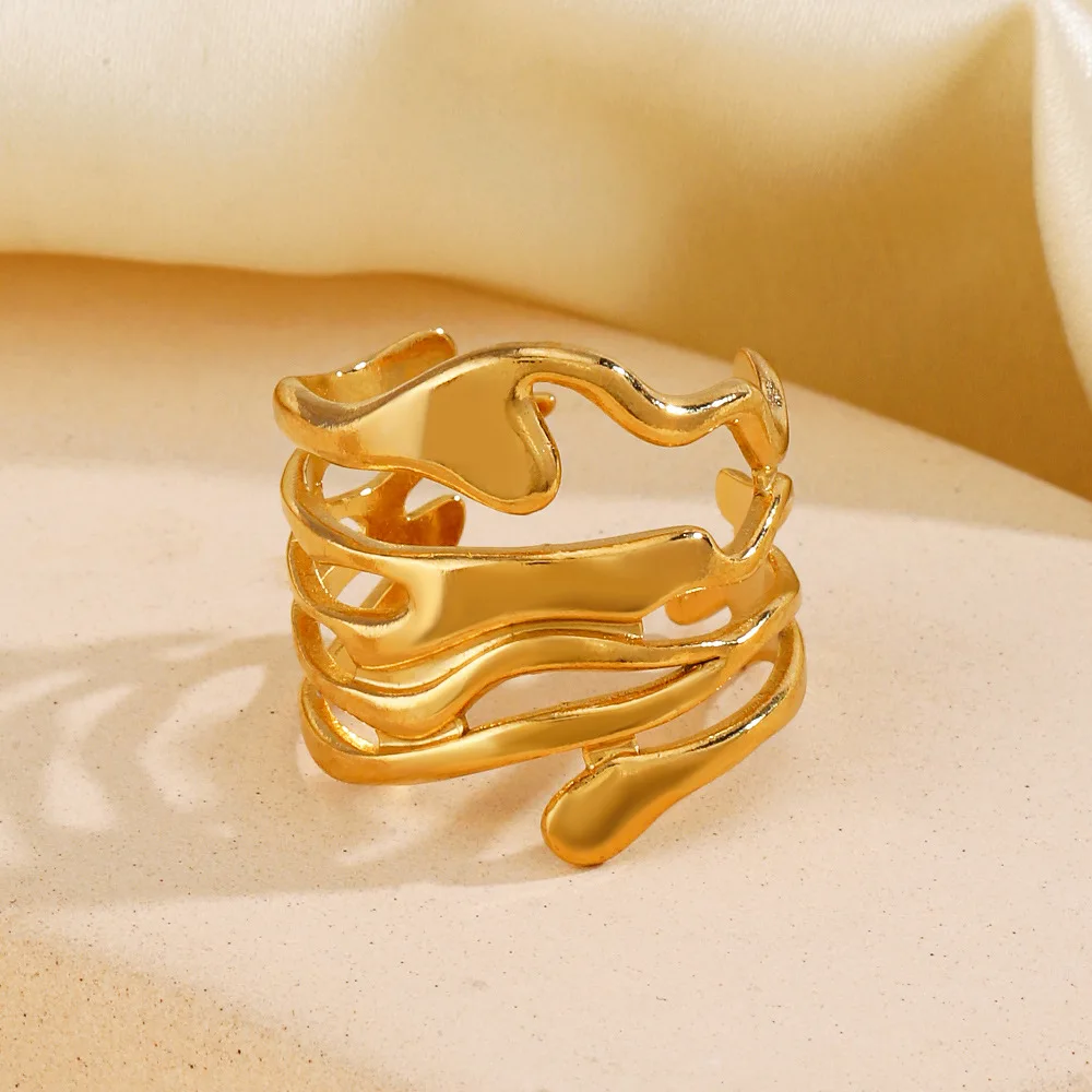 Женское Открытое кольцо из нержавеющей стали с неравномерным геометрическим