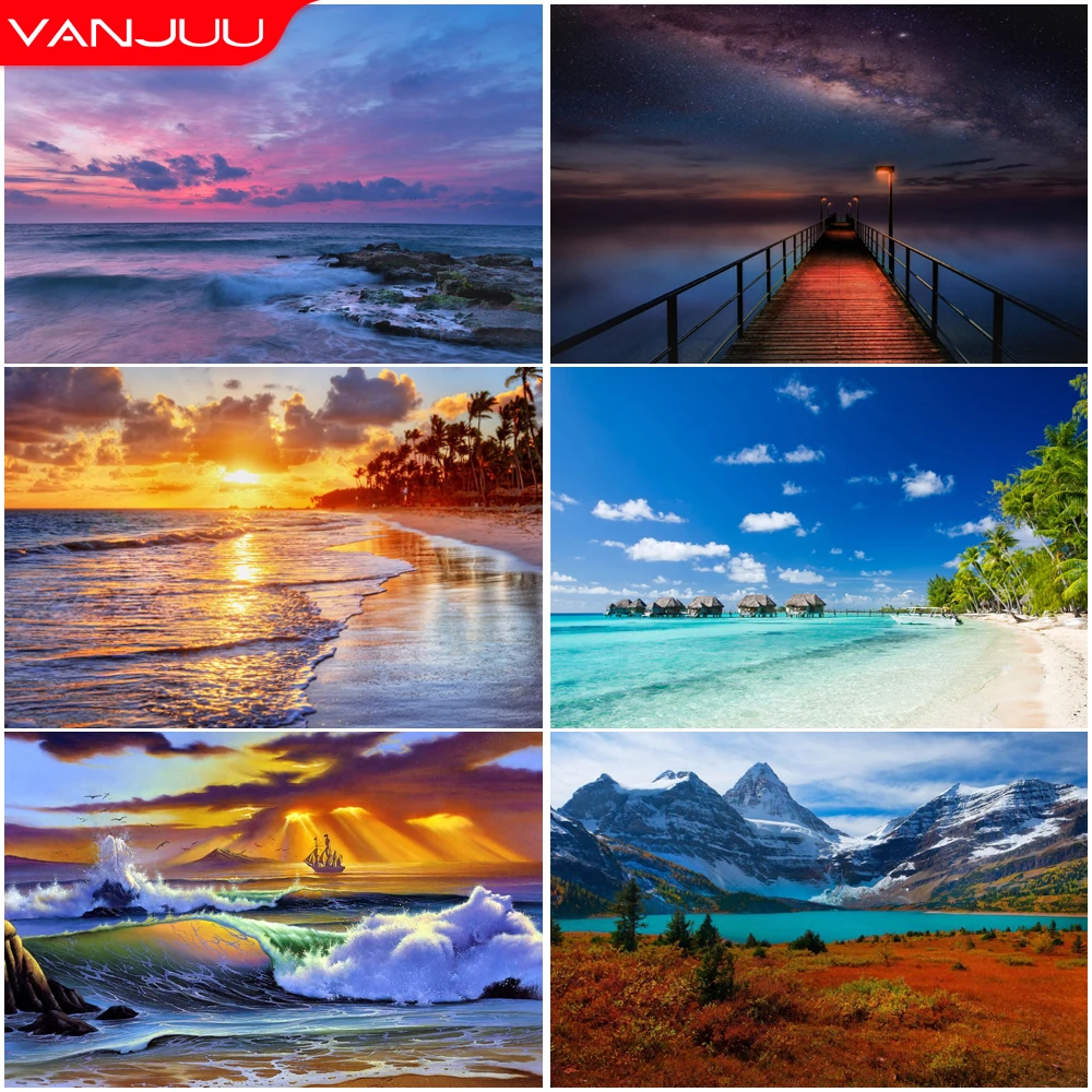 Пейзаж 5D алмазная живопись морской пляж закат мозаика полная Алмазная вышивка