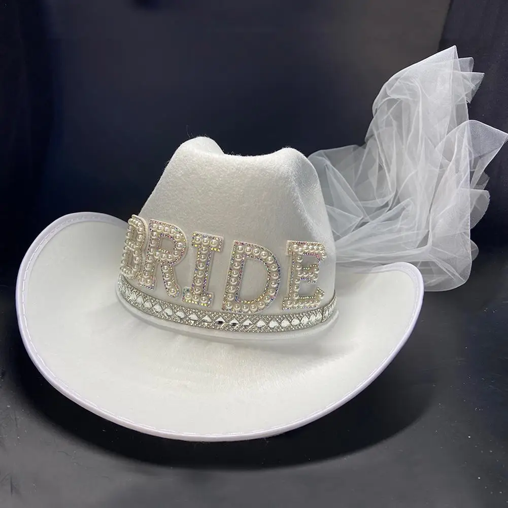 White Diamond Yarn Bridal Wedding Cowboy Hat For Women Cowgirl Hats Floppy Wide Brim Panama Western Costume Accessories