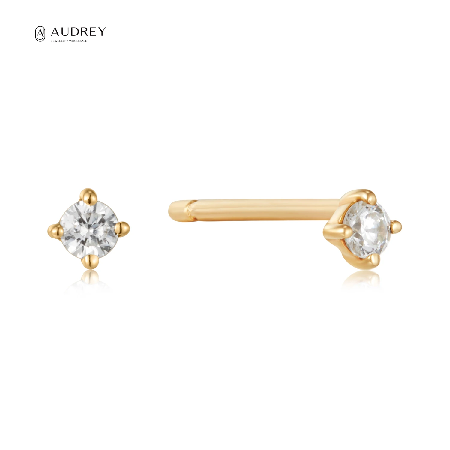 

Audrey Jewellery Wholesaler Real Diamond Studs Dainty Stackable Solid Gold Jewelri 14K Gold Earring for Women