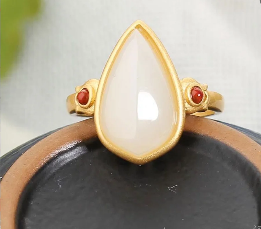 Персонализированное золотое кольцо Кольцо из натурального нефрита Хотан белого