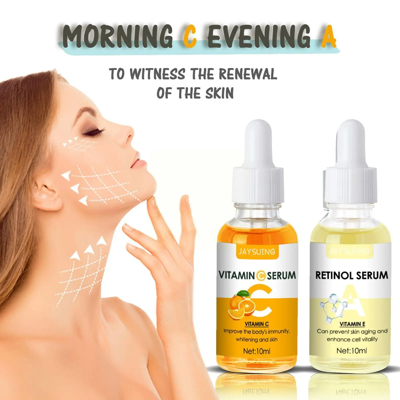 

2PCS/Set Vitamin C Whitening Face Serum Hyaluronic Essence Remover Purifying Retinol Dark Facial Serum Skin 10ml Acid Care D3J6
