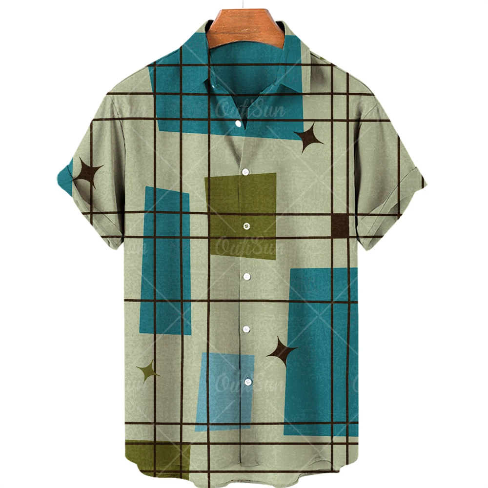 

Abstract 3d printing summer shirts for men geometric pattern hawaiian casual shirts short sleeve loose shirts micro shirts