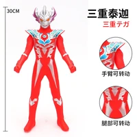 30cm large size soft rubber ultraman taiga tri strium action figures model doll furnishing articles movable joints children toys