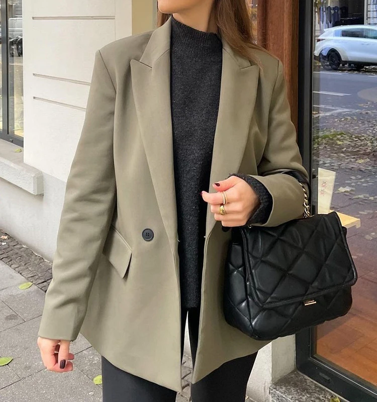2023 Women Double Breasted Blazer Office Lady Loose Classic Coat Suit Jacket Female Chic Outwear Outfits Veste Femme