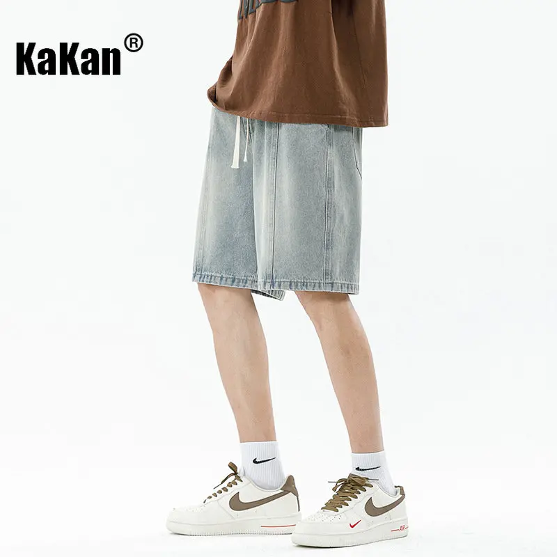 Kakan - Summer Gradient Patch Vintage Jeans Menswear, Relaxed Casual Capris Jeans Shorts K24-BK1508