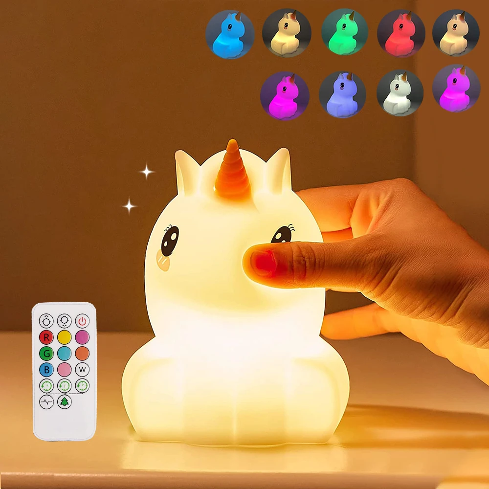 

Unicorn Night Light For Kids Cute Silicone Owl Lamp Touch Sensor 9 Colors Rechargeable Night Lamp Children Decorative Luminaires