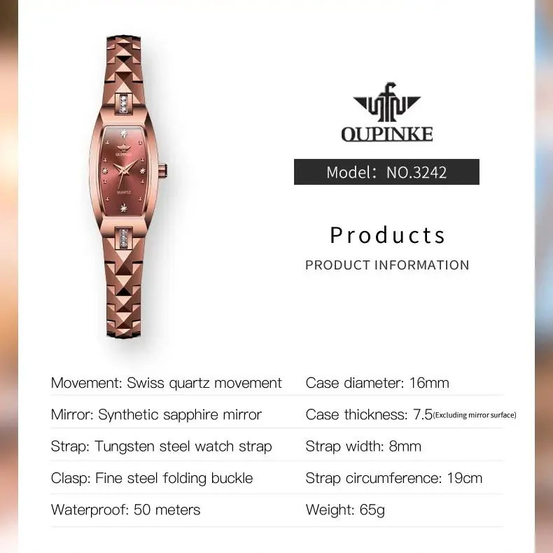 Роскошные женские кварцевые часы с швейцарским механизмом OUPINKE 3242 из