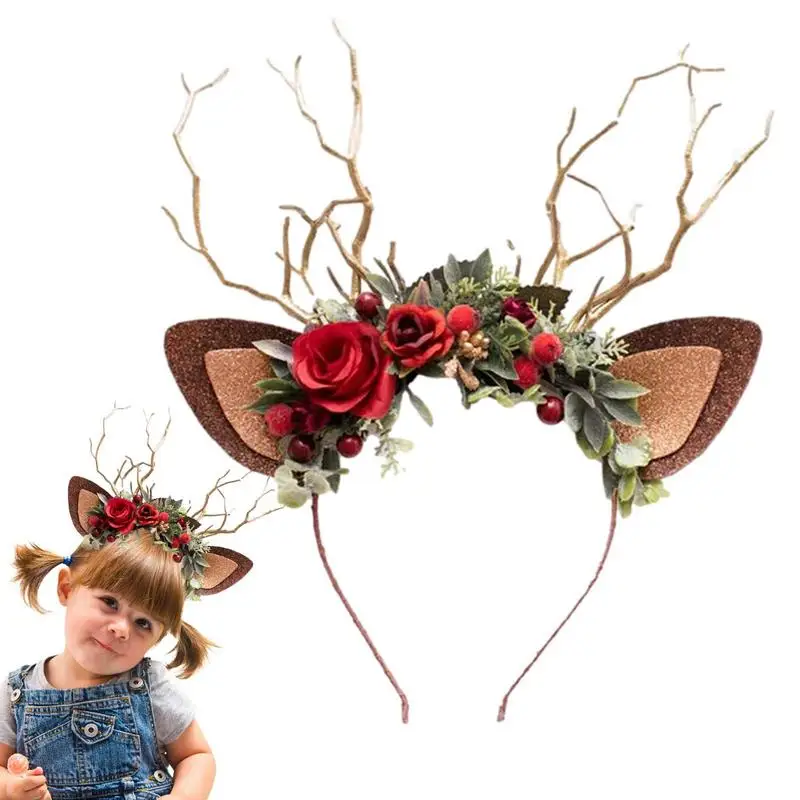 

Reindeer Headband Eye-Catching Artificial Flower Reindeer Decoration Christmas Party Hair Accessories For Women And Girls