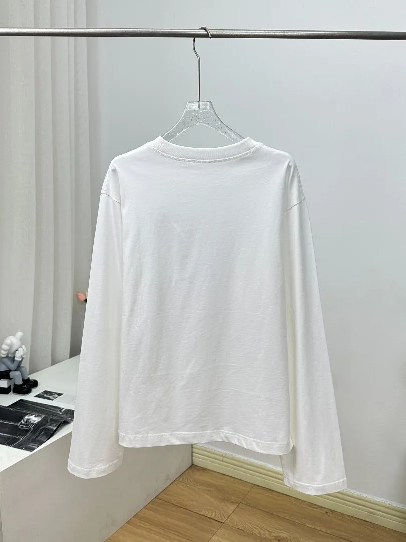 

Female Simple Solid Color Loose Round Neck Pullover Tops 2023 Early Autumn Women Letter Logo Embroidery Long Sleeve T-Shirt